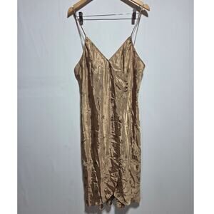Secret Treasures Tan Satin Embellished Floral Print Nightgown Size Large